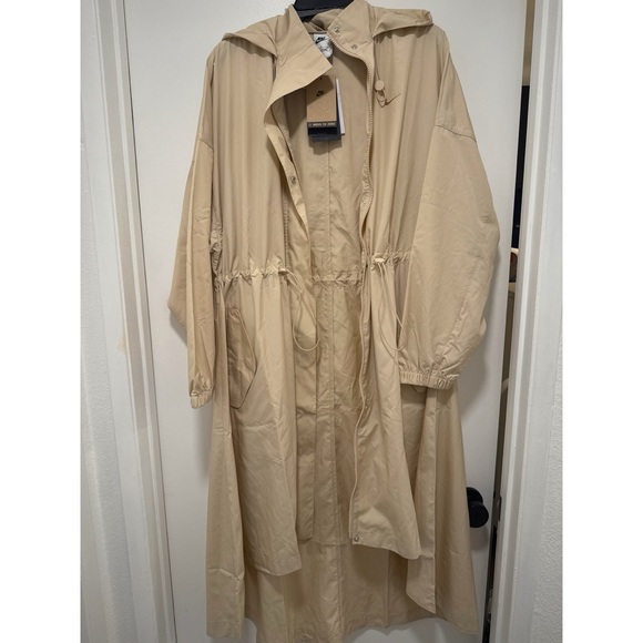 NEW Nike Beige Long Trench Coat with Orange Swoosh - Picture 2 of 16